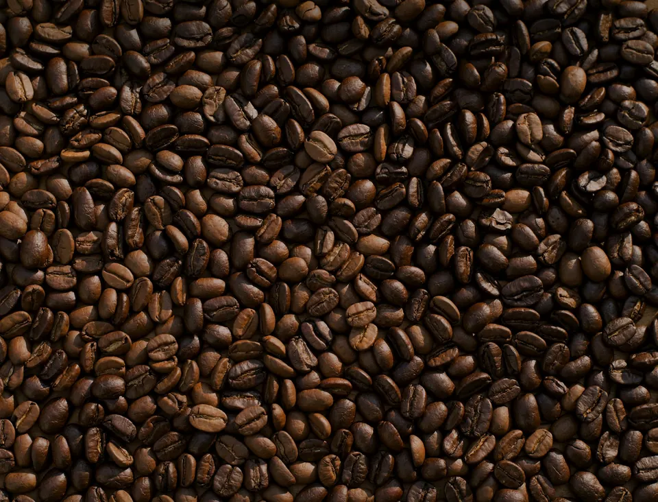 Roasted coffee beans, illustrative commodity photography